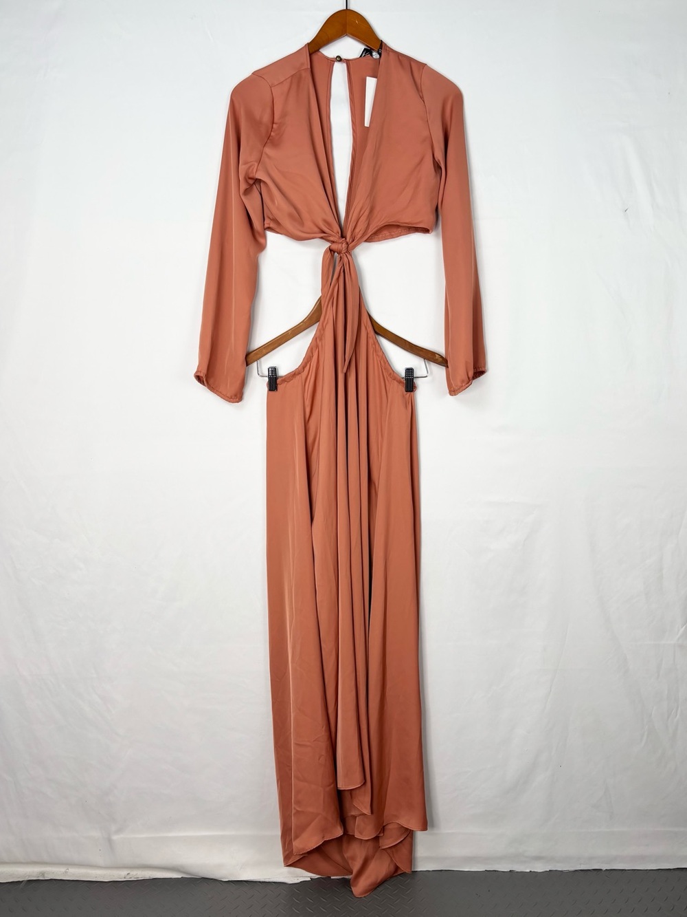 NEW RESA Noelle Dress Maxi Orange Rust Size S Cut Out Long Sleeve Tie